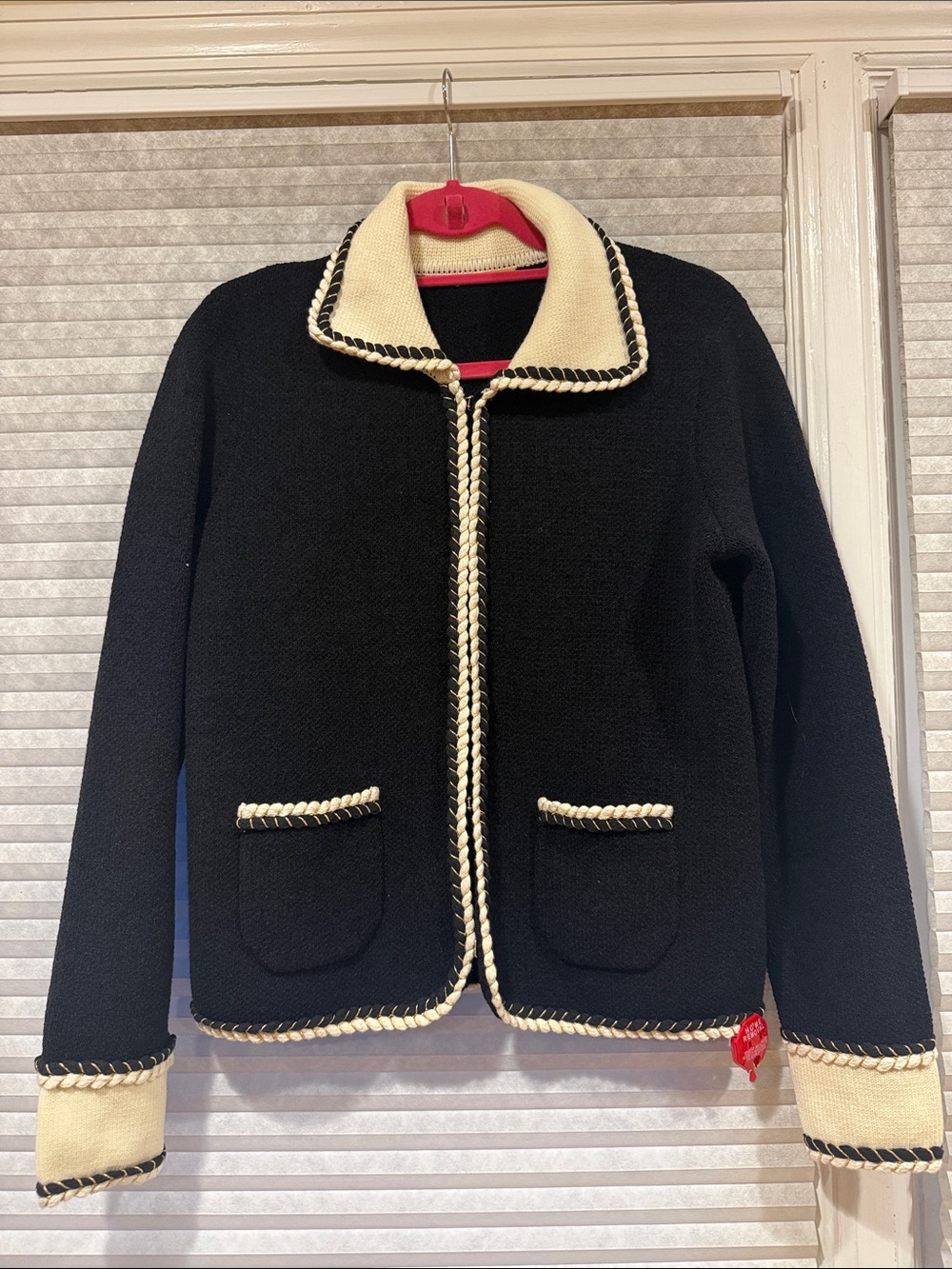 Elie Tahari Black Jacket with Cream Trim - Braided Edge Detail